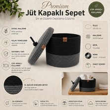 Fabrix Home Siyah - Antrasit %100 Pamuk Kapaklı Organizer Sepet 20X30 cm | Dekoratif Düzenleyici