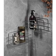 HBMB Store 2'li Parlak Krom Yapışkanlı Banyo Rafı, Duş Şampuanlık, Paslanmaz Metal Duvar Rafı (Yapıştır/vidala)
