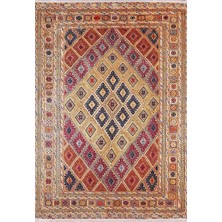 Pera Halı Soluk Turuncu Bej Geometrik Desenli Anadolu Kilim Halı - 44OU