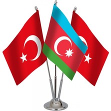 Bayrak Online Üçlü Azerbaycan Masa Bayrağı Takımı 15x22,5 cm Kırmızı ve Mavi Renkli