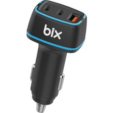 Bix BXACP82W 82.5W Üç Port 2x Type-C ve Usb-A Araç Içi Hızlı Şarj Cihazı Siyah