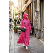 Sefa Merve Çiçek Desenli Belden Bağlamalı Tesettür Elbise 0298-03 Pembe