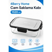 4Berry 1520 ml Kilitli Cam Saklama Kabı – Inoks Kapaklı Yemek ve Kahvaltılık Kabı