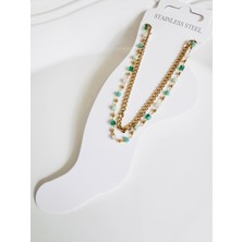 Devi Fashion Çelik Mavi Taşlı Halhal 22 cm