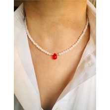Devi Fashion Doğal Taş Kırmızı Damla Kolye 42 cm