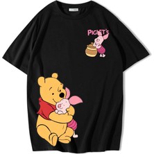 Brz Collection Unisex Oversize Pooh & Piglet T-Shirt Siyah