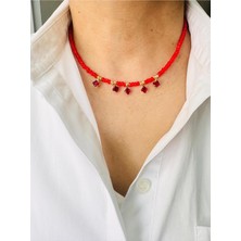 Devi Fashion Kırmızı Doğal Taş Tasarım Kolye 43 cm