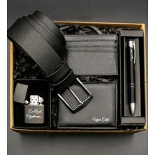 Kişiye Özel As Gift Hediye Seti: Siyah Tükenmez Kalem, Kemer, Cüzdan ve Zippo Tarzı Çakmak