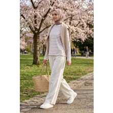 Sefa Merve Çizgili Tunik 71296-03 Vizon
