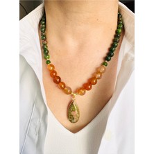 Devi Fashion Unakit ve Akik Doğal Taş Kolye 50 cm
