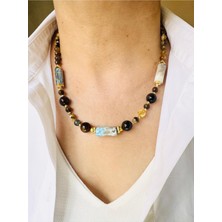 Devi Fashion Kaplan Gözü Doğal Taş Kolye 48 cm