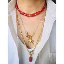 Devi Fashion Mercan Doğal Taş Ayrı Kullanılabilir Kombin Kolye