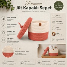 Fabrix Home Kiremit - Ekru %100 Pamuk Kapaklı Organizer Sepet 20X30 cm | Dekoratif Düzenleyici