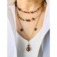 Devi Fashion Kaplangözü Doğal Ayrı Kullanılabilir Çelik Kombin Kolye