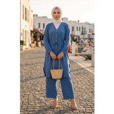 Sefa Merve Modal Kumaş Düğme Detaylı Ikili Takım 2268-03 Indigo