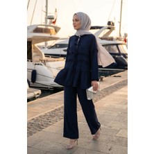 Sefa Merve Modal Kumaş Fırfırlı Bağcıklı Ikili Takım 2270-02 Lacivert