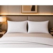 Pınarhome collection 1 cm Çizgi Desenli Saten Kumaş Kapaklı Yastık Kılıfı --50X70CM--2 Adet (1 Çift)