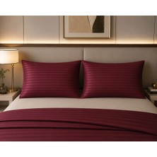 Pınarhome collection 1 cm Çizgi Desenli Saten Kumaş Kapaklı Yastık Kılıfı --50X70CM--2 Adet (1 Çift)