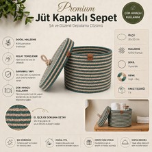 Fabrix Home Yeşil - Bej Mix %100 Pamuk Kapaklı Organizer Sepet 20X30 cm | Dekoratif Düzenleyici
