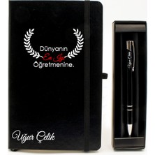 As Gift Öğretmenler Gününe Özel Tasarımlı Kişiye Özel Siyah Defter & Siyah Tükenmez Kalem Hediye Seti
