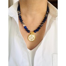 Devi Fashion Lapis ve Sodalit Doğal Taş Vintage Kolye 48 cm