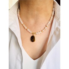 Devi Fashion Kuvars Doğal Taş Kaplan Gözü Uçlu Kolye 46 cm