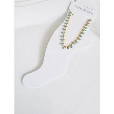 Devi Fashion Çelik Mavi Taşlı Iki Sıra Halhal 22 cm