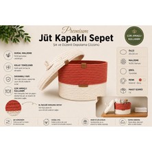 Fabrix Home Ekru - Kiremit %100 Pamuk Kapaklı Organizer Sepet 20X30 cm | Dekoratif Düzenleyici