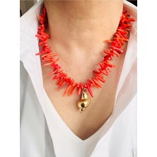 Devi Fashion Devilux Mercan Doğal Taş Salyangoz Kolye 45 cm