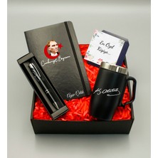 As Gift 29 Ekime Özel Isim Soyisimli Siyah Defter & Siyah Bardak Termos & Siyah Roller Kalem Hediye Seti
