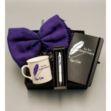 As Gift Öğretmenler Gününe Özel En Iyi Öğretmen Tasarımlı Siyah Defter & Beyaz Kupa & Şal & Beyaz Roller Kalem Hediye Seti
