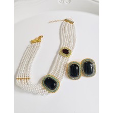 Devi Fashion Lüx Inci Choker Kolye ve Küpe Set