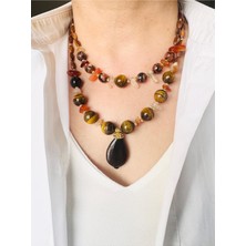 Devi Fashion Kaplan Gözü ve Doğal Taş Kolye 52 cm