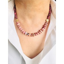 Devi Fashion Rodonit Pembe Mix Doğal Taş Kolye 45 cm