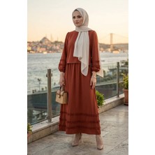 Sefa Merve Fırfırlı Bluz Etek Ikili Takım 0279-02 Kiremit