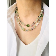 Devi Fashion Florit Doğal Taş ve Gerçek Inci Tasarım Kolye 45 cm