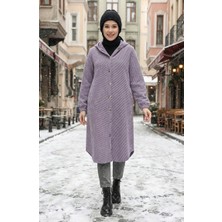 Sefa Merve Kapüşonlu Düğmeli Kaşe Kap 0201-07 Lila