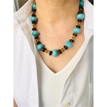 Devi Fashion Firıuze (Turkuaz) Doğal Taş Kolye 45 cm