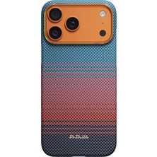iPhone 17 Pro Max Kılıf M-Safeli Aramid Fiber Pitaka Sunset 2.0 California Dream Serisi Mavi-Kırmızı