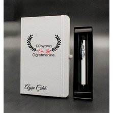 As Gift Öğretmenler Gününe Özel Tasarımlı Isim Soyisimli Beyaz Defter & Beyaz Tükenmez Kalem Hediye Seti