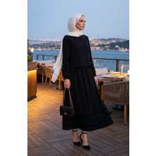 Sefa Merve Fırfırlı Bluz Etek Ikili Takım 0279-06 Siyah