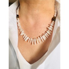 Devi Fashion Ay Taşı ve Kaplan Gözü Doğal Taş Kolye 48 cm