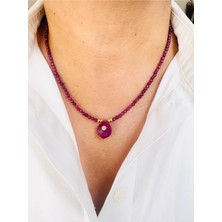Devi Fashion Yakut Doğal Taş Damla Kolye 45 cm