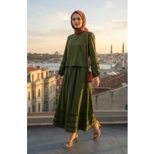 Sefa Merve Fırfırlı Bluz Etek Ikili Takım 0279-01 Haki