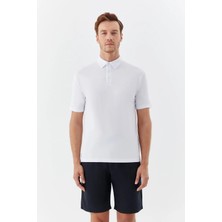 Sabri Özel Erkek Beyaz Dar Kesim Slim Fit Pamuklu Pike Polo Yaka Tişört