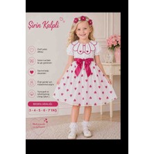 Lovinya Kids Kalp Baskılı  Krep Şifon  Fiyonklu Elbise