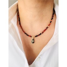 Devi Fashion Akik Doğal Taş Damla Kolye 45 cm