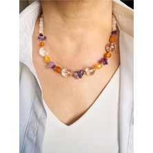 Devi Fashion Ametist ve Kuvars Doğal Taş Kolye 45 cm
