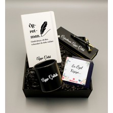 As Gift Öğretmenler Gününe Özel Tasarımlı Kişiye Özel Isim Soyisimli Beyaz Defter & Siyah Kupa & Siyah Roller Kalem Hediye Seti