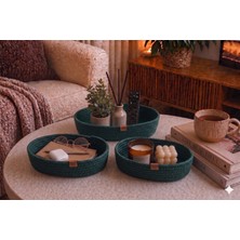 Fabrix Home 3’lü Premium %100 Pamuk Oval Sepet Seti – Organize Şıklık - Koyu Yeşil